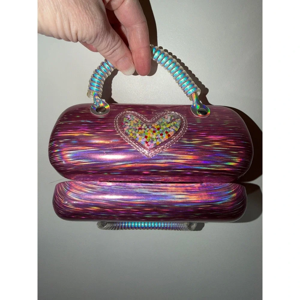 Kids Pink Holographic Shaker Heart Sunglasses eye glasses Case Mini Bag